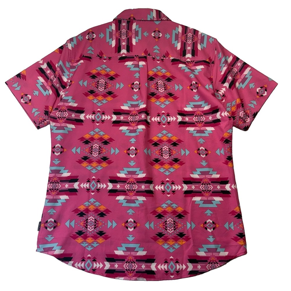 Departwest Men's Aztec Southwest Geometric Pink Performance Button Shirt Large - Picture 2 of 6